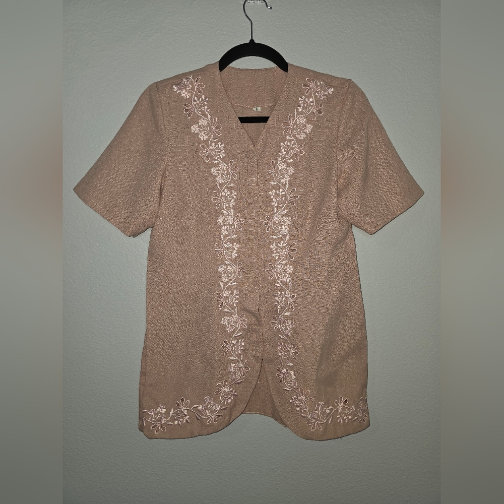 Embroidered Pink Women's Top With Matching Skirt